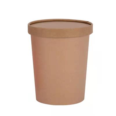 China Custom Food Grade Kraft Paper Beverage Greaseproof Round Soup Bucket Logo Food Grade Kraft Paper Plate and Lid for sale