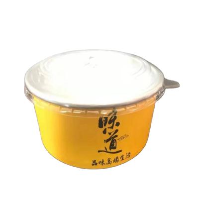 China Gold Foil Greaseproof Stock Disposable Salad Bowl With Lid PET Disposable Soup Wrapping Paper Bowl With Lid for sale