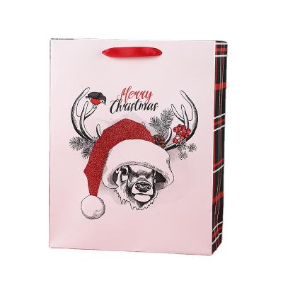 China Recyclable Paper Material And Recyclable , Dog Christmas Gift Wrapping Paper Sack Gift Bag for sale