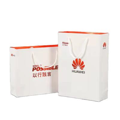 China Recyclable Custom Print Your Own Logo Glossy White Paper Packaging Shopping Gift Bag for sale