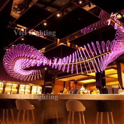 China Contemporary Smart RGB Color Changing Light Flying Wing Shape Club Bar Hotel Lobby Chandelier Tall for sale