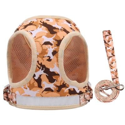 China 2021 New Product Viable Fashionable Wholesale Fashionable Camouflage Polyester Mesh Cloth Pet Cat Dog Harness And Leash Set for sale