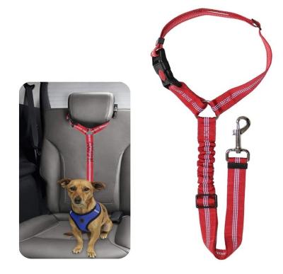 China Dog Car Headrest Adjustable Harness Durable Reflective Safety Restraint Seat Belt With Elastic Bungee Pad for sale