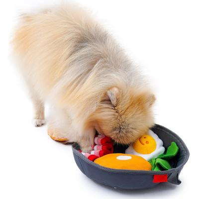 China 2021 New Product Durable Fleece Dog Lovely Creative Viable Bacon Eggs Nose Mat Food Hiding Training Toy for sale