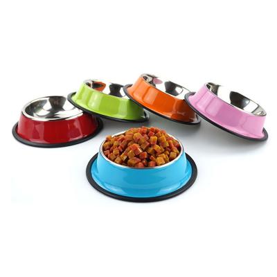 China Sustainable Hot-Wholesale Classic Multi Colors Sizes Durable Stainless Steel Pet Cat Dog Food Water Bowl Feeder for sale