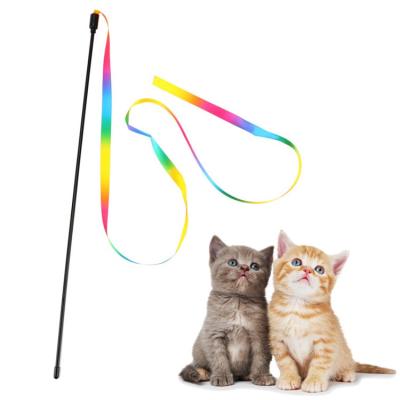 China 2021 New Product Rainbow Pet Durable Plastic Viable Strap Cat Teaser Interactive Funny Cat Teasing Toy for sale