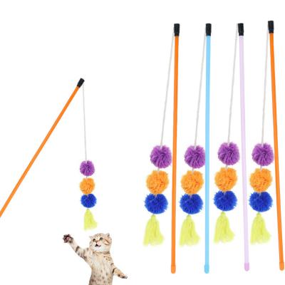 China Durable Pet Cat Teaser Stick Funny Relaxing Cat Toy Interactive Stuffed Plush Silicone Product Wholesale Viable With Bell for sale