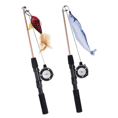 China Adjustable Durable Plastic Fishing Rod Pet Cat Teaser Funny Cat Toy Fish interactive new product wholesale viable for sale