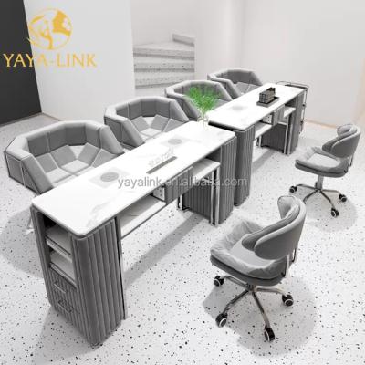 China Modern Luxury Double Nail Table Manicure Table Nail Station Nail Table for sale