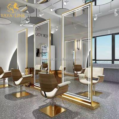 China Modern Double Sided Salon Styling Station Barber Mirror Stylist Station With Mirror for sale