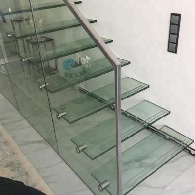 China Mild Steel Modern Straight Glass Staircase Modern Floating Sleek Cantilever Staircase for sale