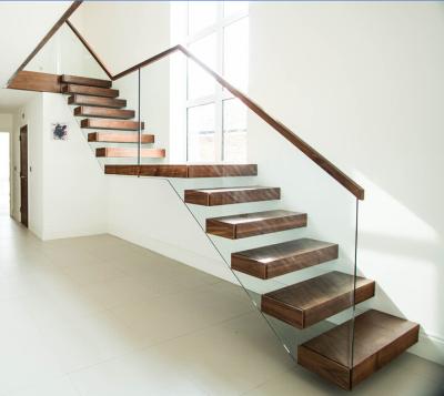 China Fancy Interior Indoor Hotel Build A Floating Staircase With Solid Wood Step for sale