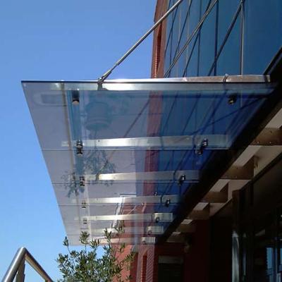 China Other Exterior Front Entrance Tempered Glass Canopy , Stainless Steel Glass Canopy for sale