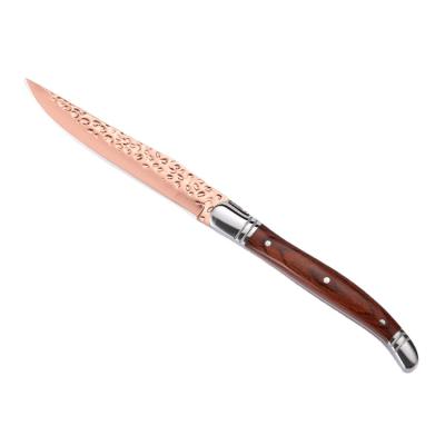 China Viable Pakka Wood Hand Steak Knife Laguiole Stainless Steel 6 PCs Luxury Steak Knives Set With Gold Color for sale