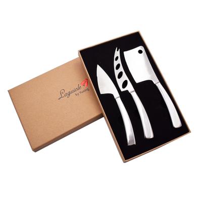 China Unique Viable 3pcs Cheese Knife Tool Kit Full Stainless Steel Body Cheese Knife Set For Cheese And Pizza for sale