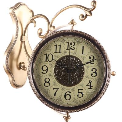 China New Luxury Ornate Antique Metal Home Decor Modern Wall Clocks Radio Double Sided Hanging Clock Clock for sale