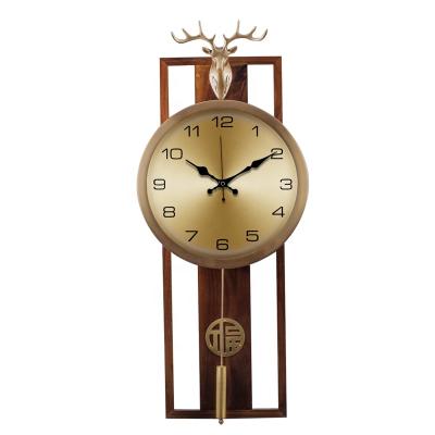 China Antique style pure copper deer head form living room wall clock creative home wall clock the retro for sale