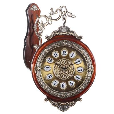 China Retro American High End Luxury Double Sided Wall Clock Antique Style Round Finger Pendulum for sale