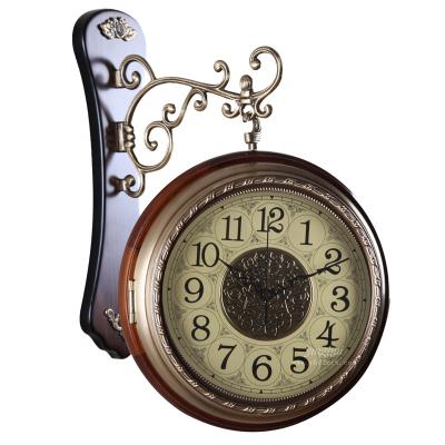 China Classical Luxury Double-Sided Creative Antique Wall Clock Digital Art Clock Digital Style Metal Double-Sided Clock for sale