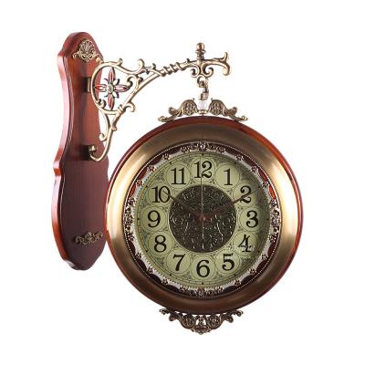 China Antique Warm Decorative Clock Retro Style Classic European Style Wall Clock Hanging Double-Sided Hanging Clock for sale