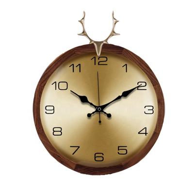 China Antique Brass Wall Clock Antique Style New Design For Living Room Decoration Gold Antlers Clock Vintage Hanging Clock for sale