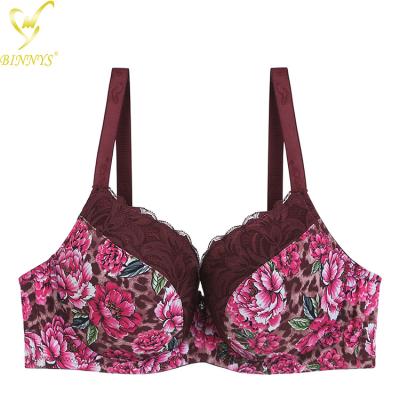 China BINNYS beautiful breathable soft cup big breasted e ultra-thin plus size bras hot women floral plus size alien underwire full cup bra for sale