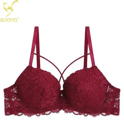 China BINNYS Popular Breathable Sexy Lace Three Quarter Underwire And Floral Bras Set for sale