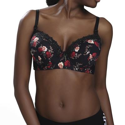 China BINNYS Breathable High Quality Flower Print Large Bra No Underwire Bra For Large Ladies for sale