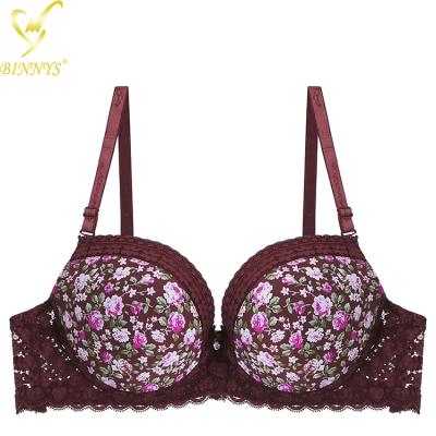 China B cup bra 6 colors women embroidery underwire breathable floral bra BINNYS printed high quality underwear bra for sale