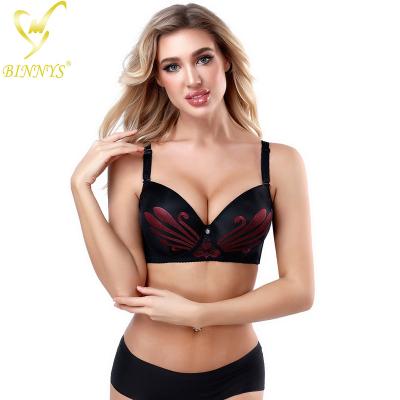 China BINNYS Guangzhou Breathable Breathable Nylon Spandex Three Quarter Thin Cup Embroidered Big Size Women Bra for sale