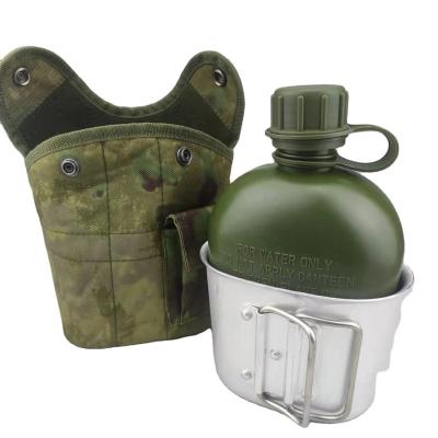 China HDPE army plastic water bottle, drinking water flask camping canteen set for sale