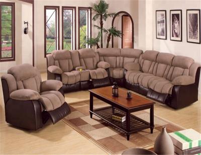 China Sectional Sofa YRS2167 American Style Comfortable Fabric And PU Sectional Round Corner Sofa Recliner for sale