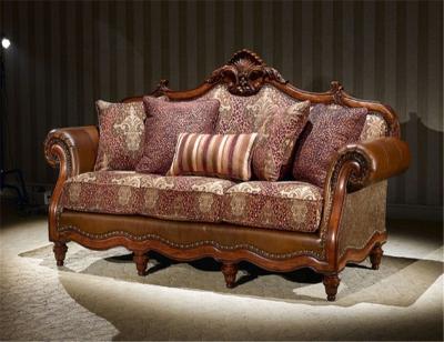 China Best Sectional Antique Living Room Furniture Classic Leather Sofa YC2007 Sofa With Wood Carving for sale