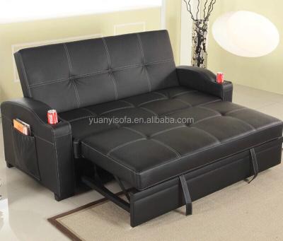 China YB2222 American Style Modern Universal Folding Leather Sofa Bed Futon With Cup Holder for sale