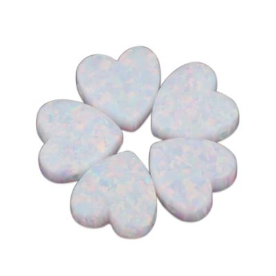 China Color Play Or Fire Double Heart Shape Synthetic Gemstone Flat White Loose Opal For Jewelry for sale