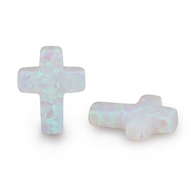 China Wholesale Price Synthetic Opal OP16 White Color Cross Shape Game Or Fire Color 9*12mm for sale