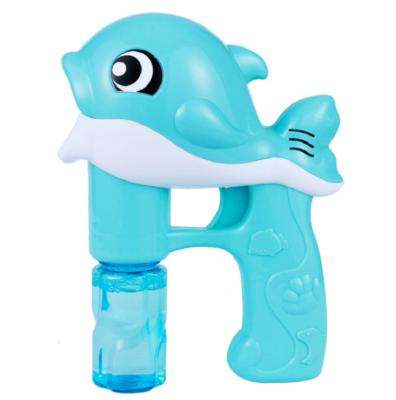 China Cartoon Toy Outdoor Bubble Gun 2 Bottle Bubble Water Set Lovely Dolphin Bubble Machine for Kids with Music and Light for sale