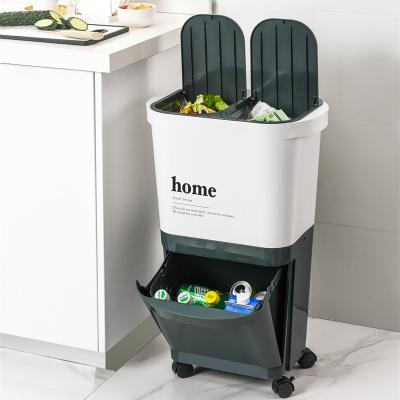 China Sustainable Classified Household Double Layers Roll Large Garbage Can Dry And Wet Separation Garbage Bin With Lid for sale