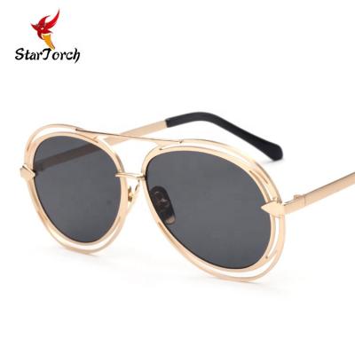 China Chinese Vintage Oval Double Metal Frame Sunglasses Retro Fashion Sunglasses Supplier Glasses for sale