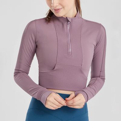 China Custom Sustainable Zip Up Gym Tights Crop Top Sports Yoga Women Long Sleeve Seamless Knitting Jackets Women for sale