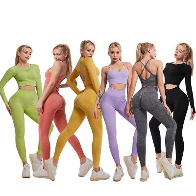 China Wholesale Custom Breathable Set Women Workout Yoga Apparel Gym Gym Active Bra And Compression Gaiters Sets for sale