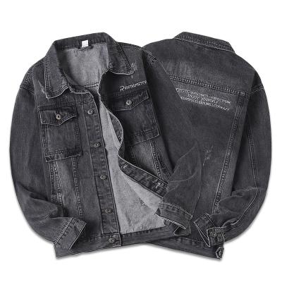 China New viable fashion style denim jacket black slim gray masculine spot ripped jeans jacket for men for sale