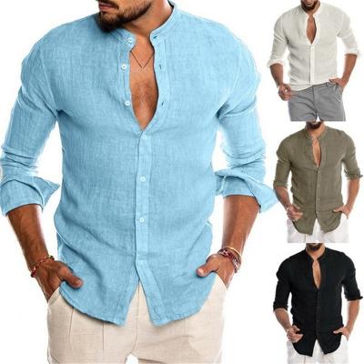 China Wholesale High Quality Breathable Men's Cardigan Stand Collar Solid Color New Long Sleeve Shirt for sale