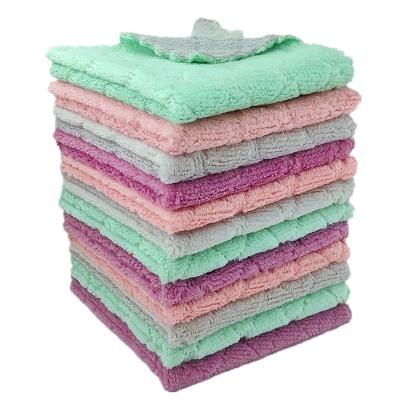 China Double-Layer 10pcs Microfiber Dish Cloth Kitchen Dish Cloth High Efficiency Non-Stick Oil Household Dish Cleaning Towel for sale