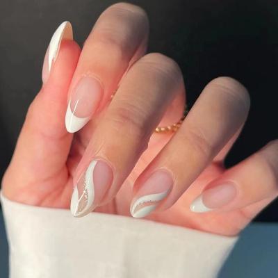 China Design Wearable nail  24 pieces boxed new product drop-shaped finished product wholesale white corrugated shiny for sale