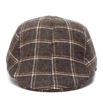 China Wholesale Men's Beret Fashion Woolen Plaid Striped Peaked Hat Autumn And Winter Forward Cap for sale