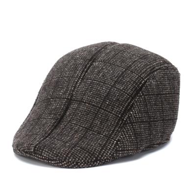 China Autumn Winter Men Plaid Striped Berets Plus Velvet To Keep Warm Fifties Hat England Retro Duck Tongue Hat Dad Hats for sale