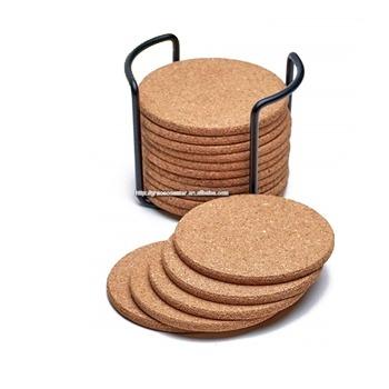 China Sustainable set of 16 cork coasters with iron stand for sale