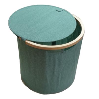 China Traditional Collapsible Round Storage Hamper With Bamboo Frame For Dirty Clothes Folding Hamper Oxford Cloth Laundry Hamper With Lid for sale