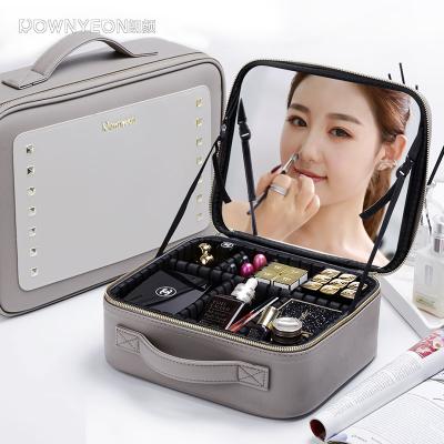 China New Fashion Rownyeon Large Capacity Large Capacity Girl Travel Makeup Tools Bag Zipper Cosmetic Suit Case With Mirror for sale